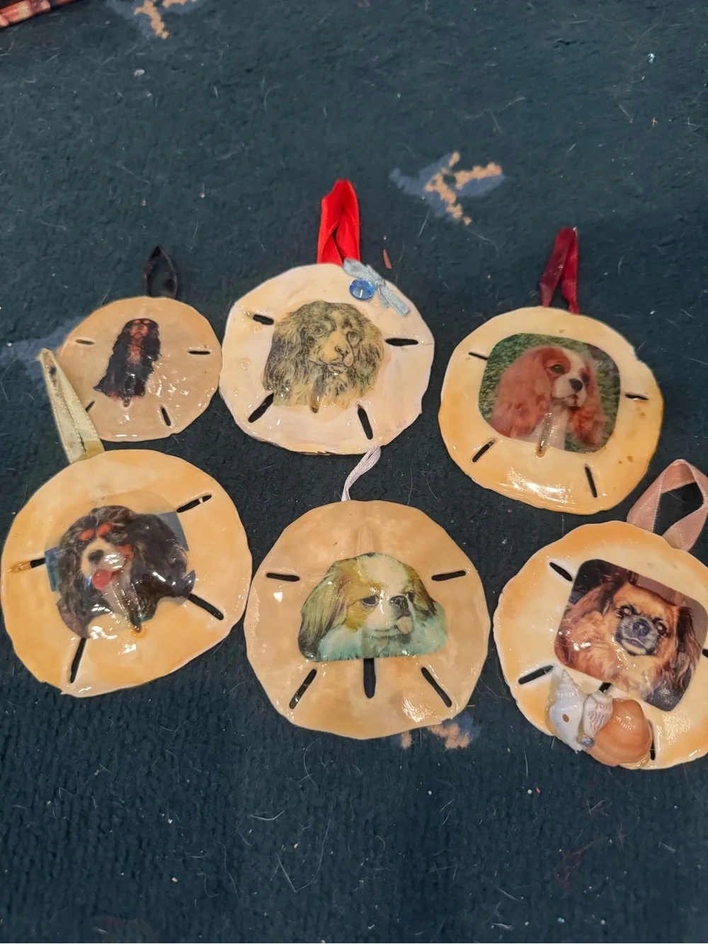 Handcrafted Small Pet real Sand Dollar Ornaments with Dog Artwork - Tan